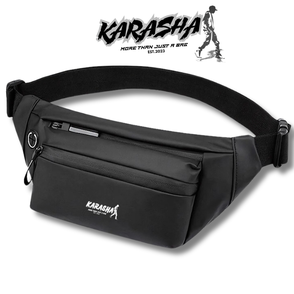 Tas Waistbag Selempang Pinggang Kompek Pria Waterproof Murah Kecil Karasha Hitam