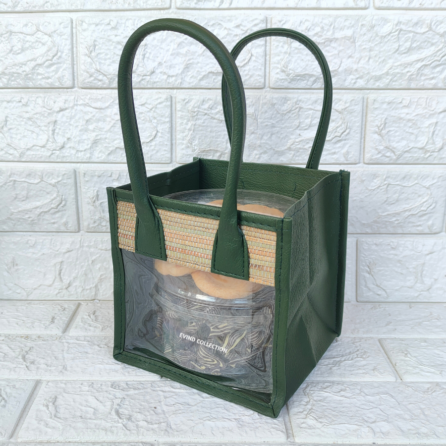 

Tas Parcel Mika Mendong (Hijau Army) Untuk 2 Toples Biggy Keranjang Hampers Mika Transparan Hari Raya