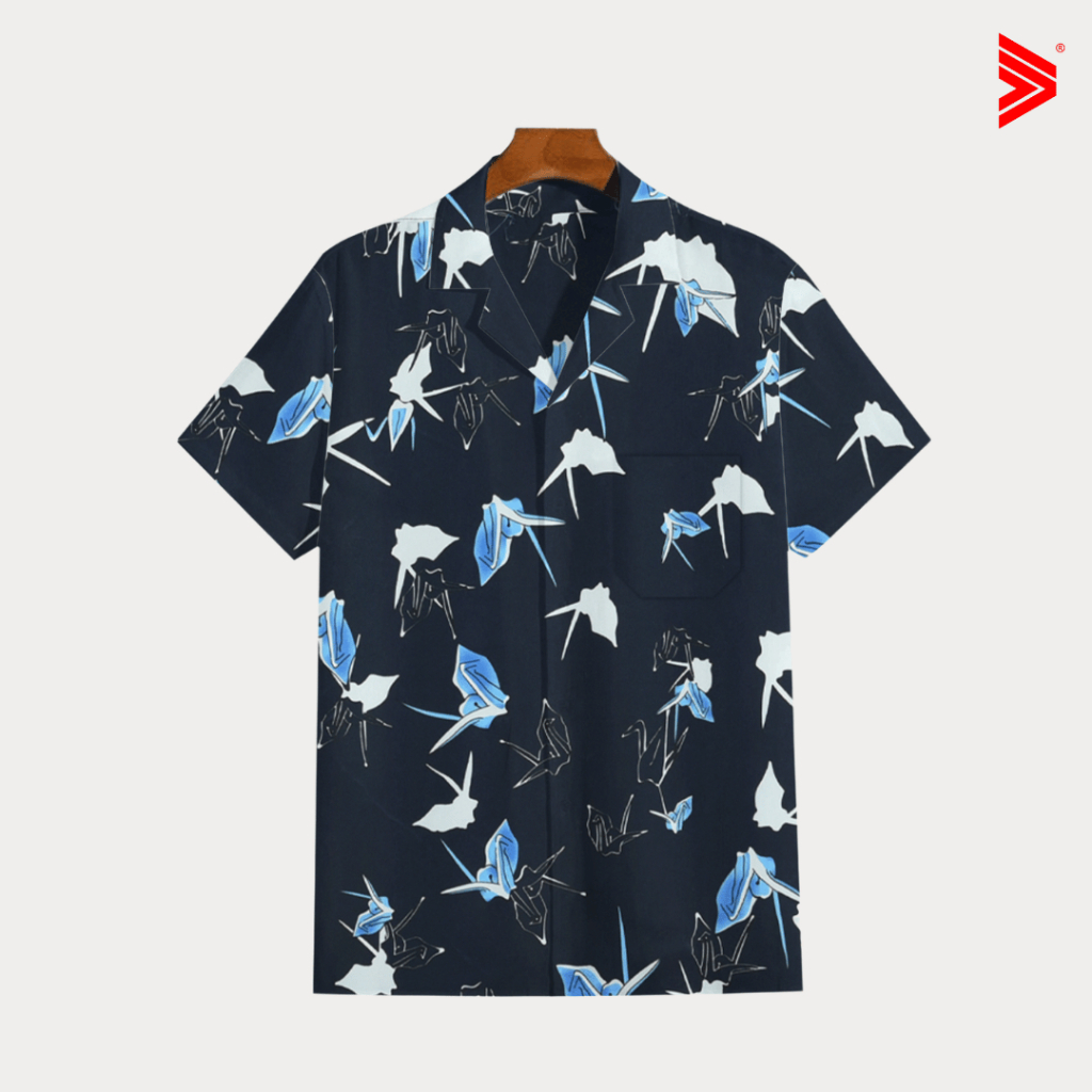 Tiagan99 Kemeja Pria Motif Lengan Pendek Oversize Printing Unisex Grafis Abstrak Biru Katun 311C