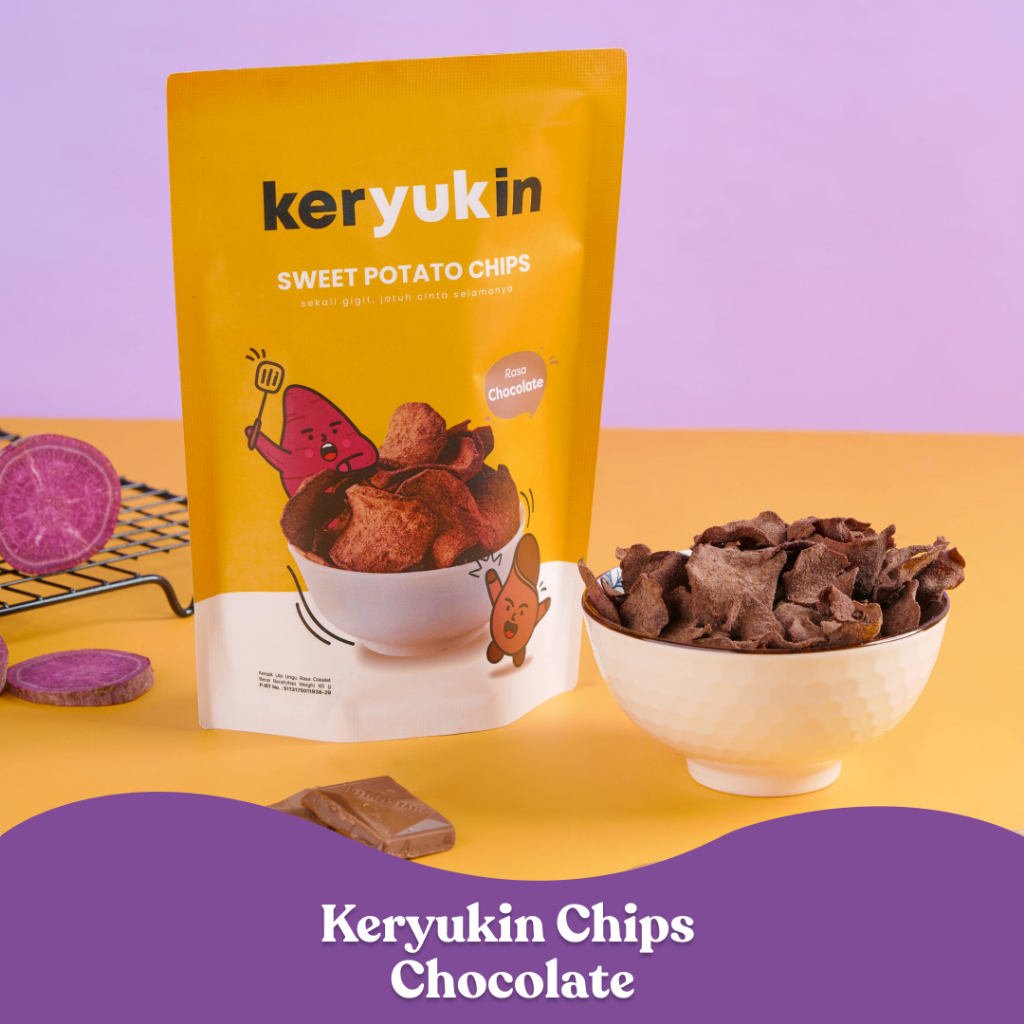 

Keryukin chips Keripik Ubi Ungu rasa chocolate 65 g cemilan keluarga