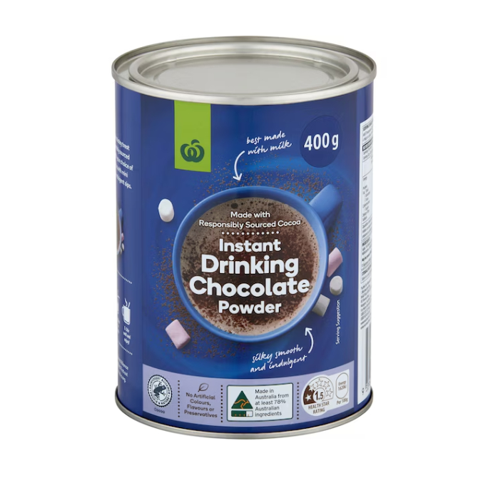 

Woolworths Instant Chocolate Powdered Drink 400g Instant Drinking Chocolate Powder minuman coklat