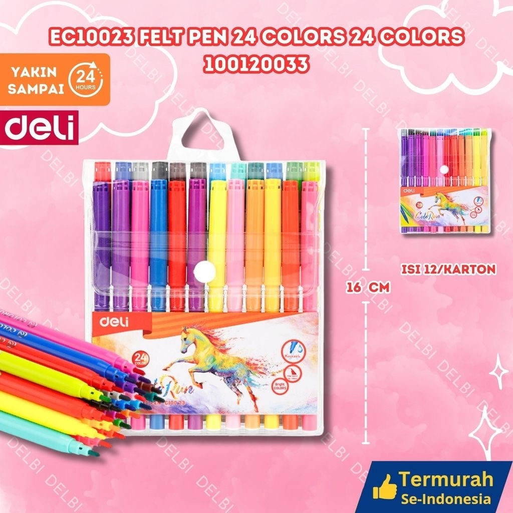 

EC10023 Felt Pen 24 COLORS DELI WARNA WARNI SPIDOL BX12 BX72