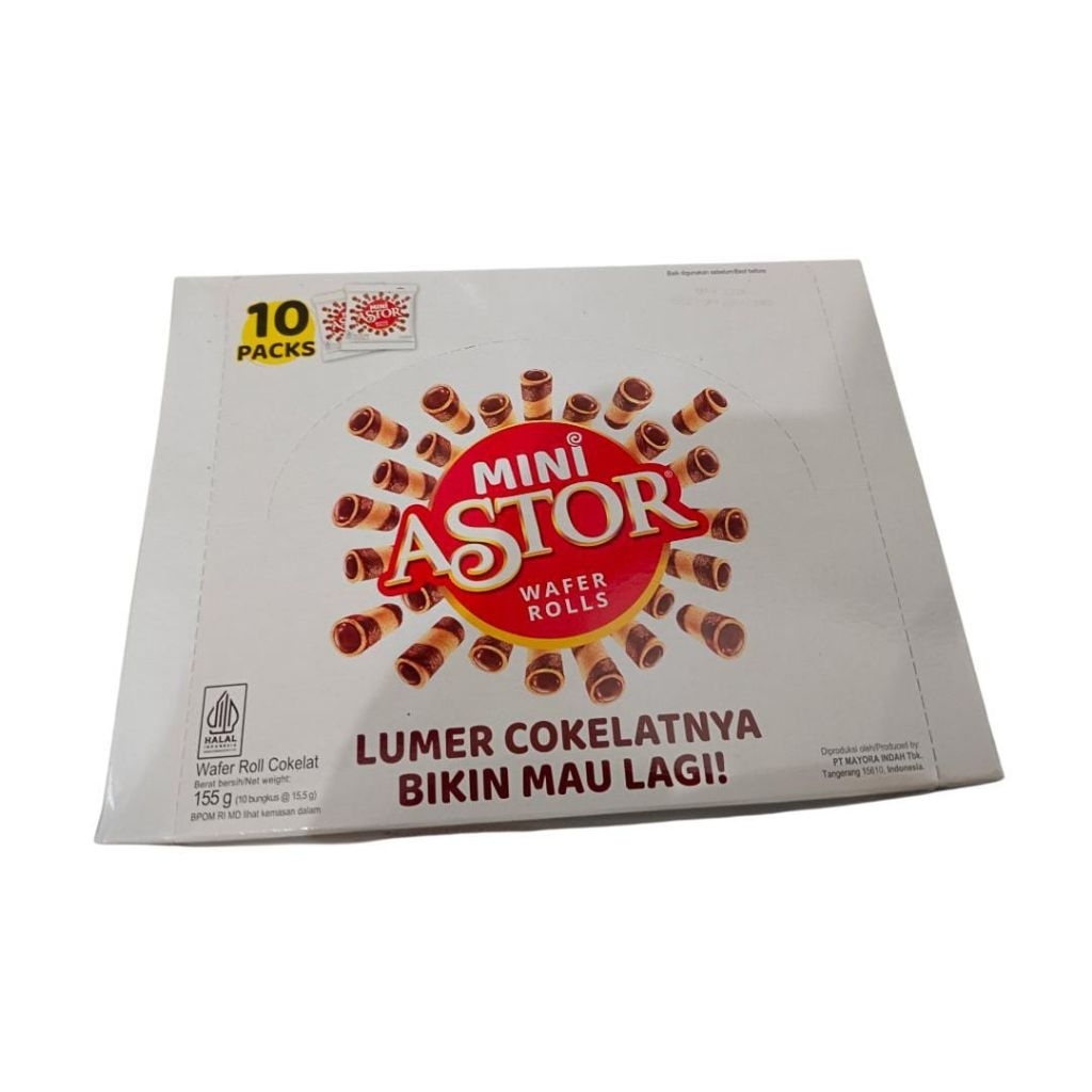 

Mini astor wafer rolls lumer cokelatnya bikin mau lagi 155gr isi 10 bungkus @ 15.5g