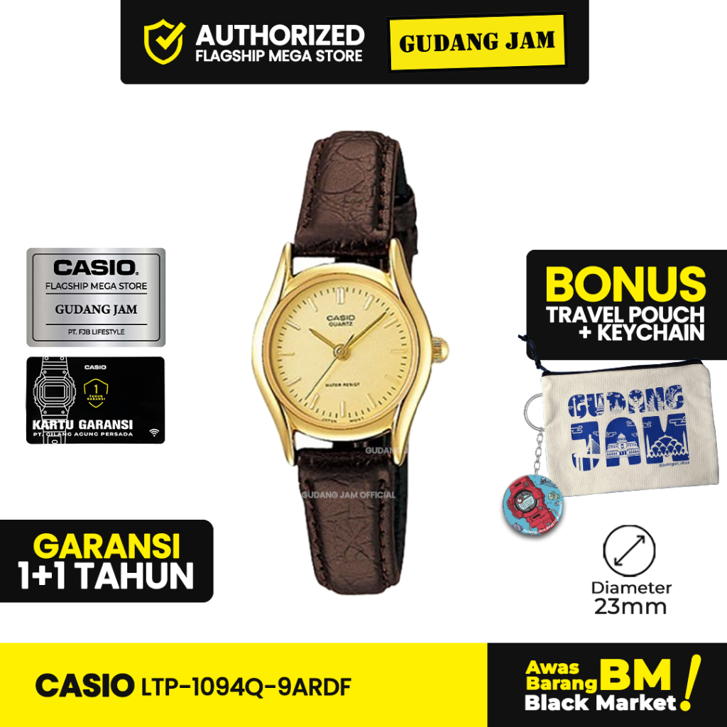 Jam Tangan Casio Wanita LTP-1094Q-9ARDF Gold Dial Brown Leather