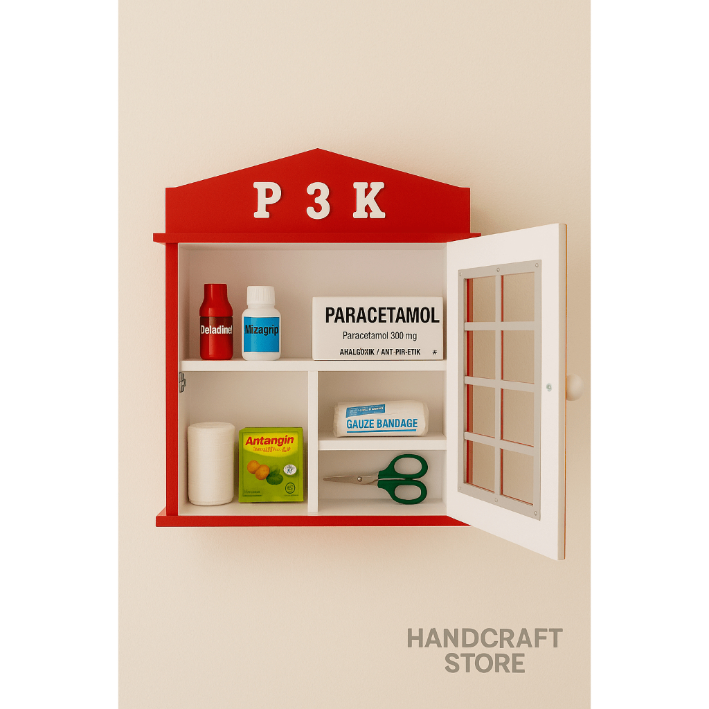 Kotak P3K kayu / Tempat penyimpanan obat / Kotak P3k