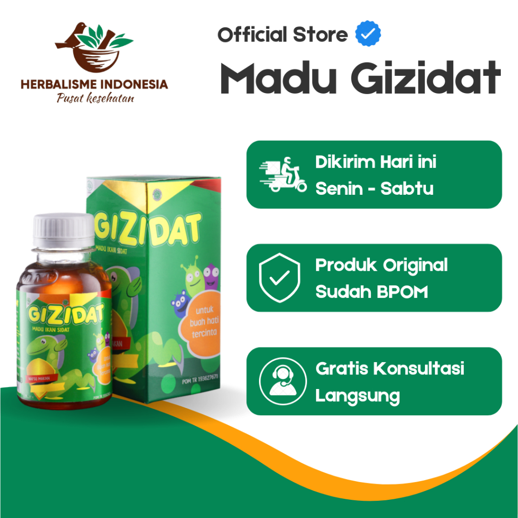 

Gizidat Madu Herbal Anak 130ml – Suplemen Nafsu Makan, Berat Badan, dan Daya Tahan Tubuh Anak Usia 5-12 Tahun