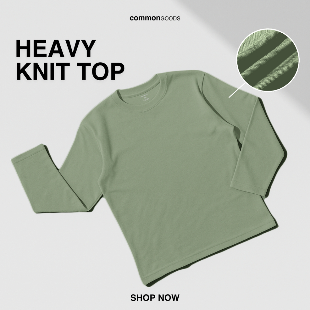 Commongoods Kaos Lengan Panjang Heavy Knit Top- Olive