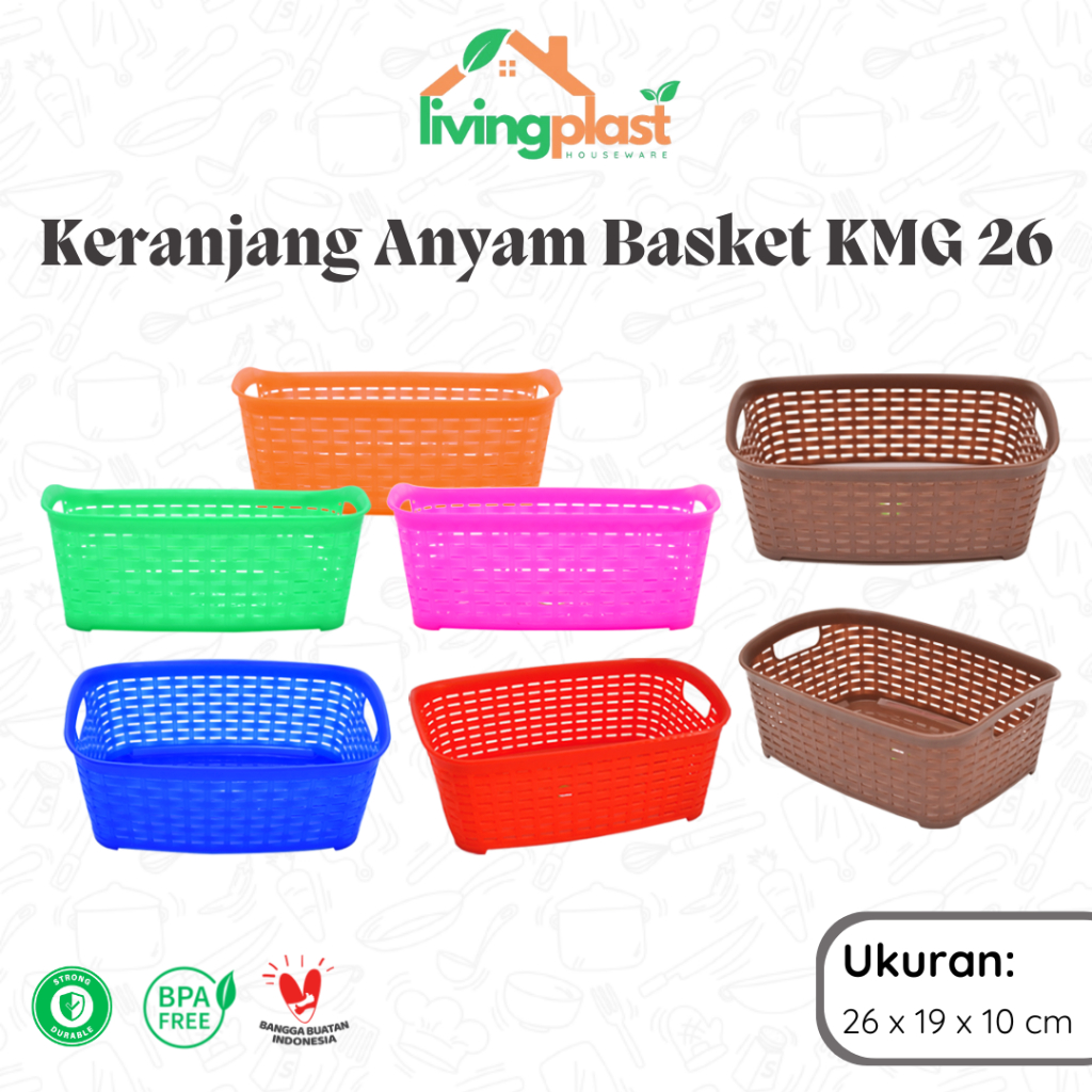 Keranjang Anyam Basket KMG 26 / Keranjang Serbaguna / Keranjang Segi Kecil / Keranjang Plastik