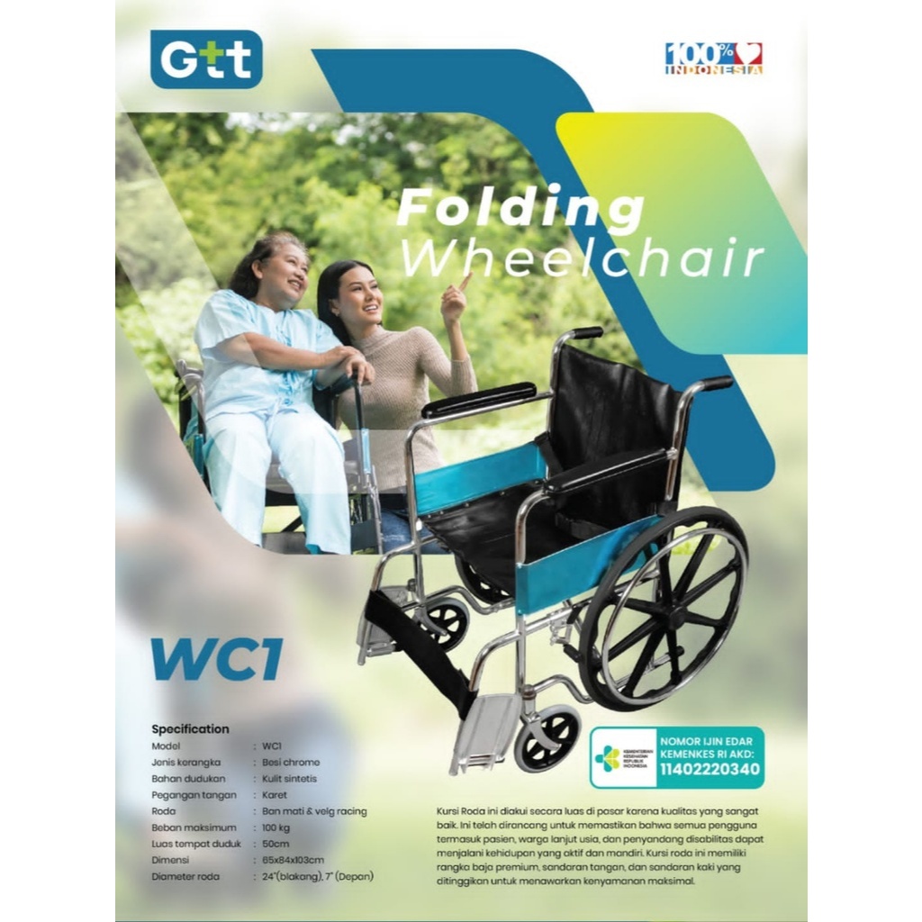 Kursi Roda Racing GTT WC-1 Velg , Kursi Roda Standar Rumah Sakit GTT WC-1