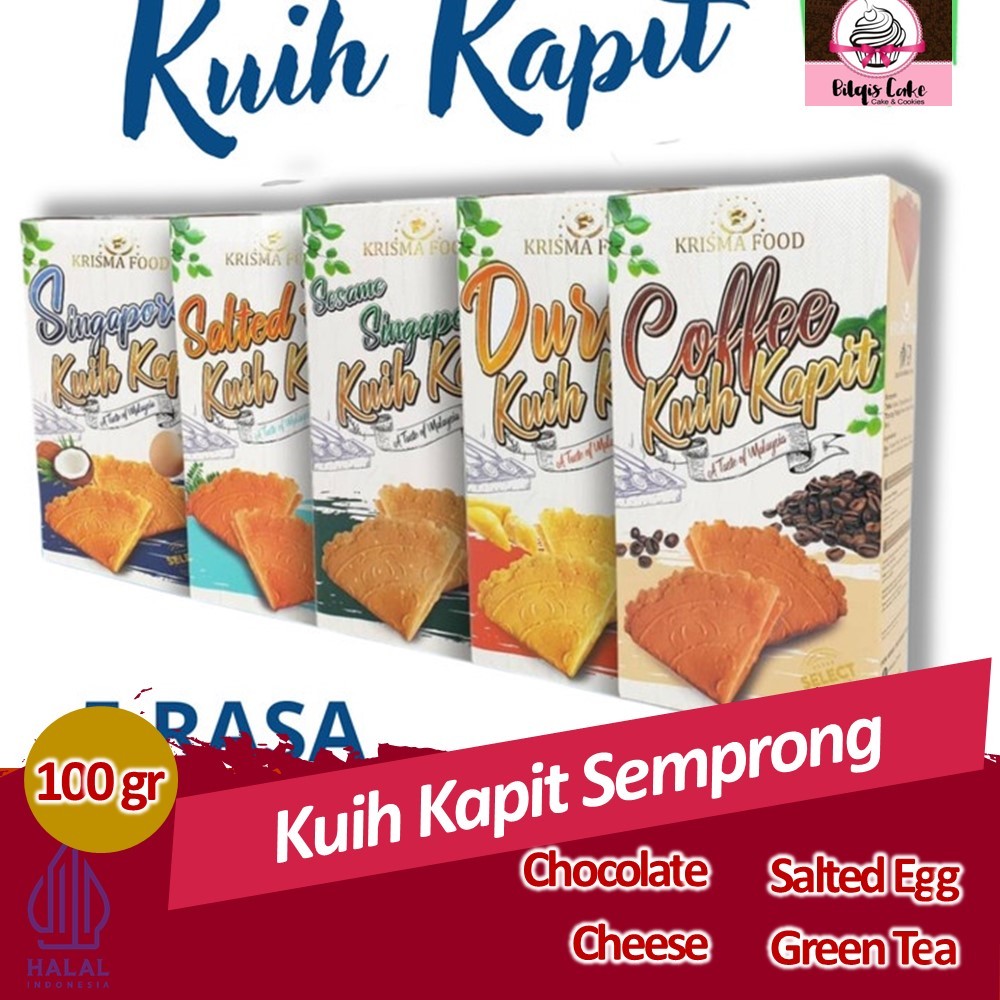 

Krisma Food Kuih Kapit Semprong wafer Rasa Chocolate Cheese Salted Egg and Green Tea 100 gram