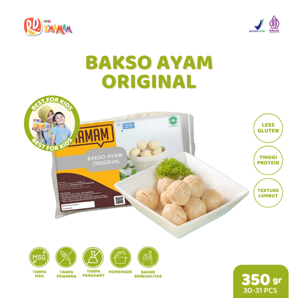 

D'MAMAM SBY Bakso Ayam Original 350g Anak MPASI Homemade Frozen BPOM HALAL Less Gluten