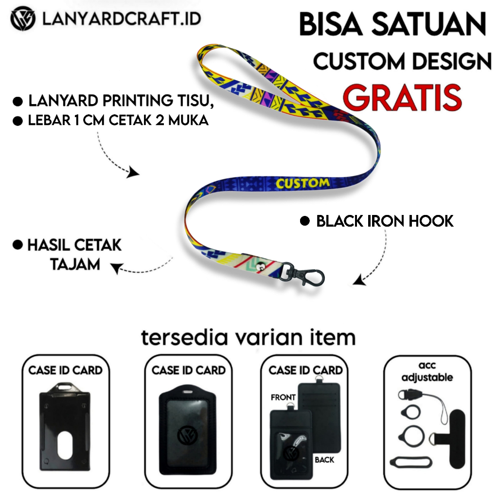 

[CUSTOM SATUAN] Custom Lanyard Size 1cm Type BH Lanyard Id Card Printing / Lanyard Custom Desain Satuan
