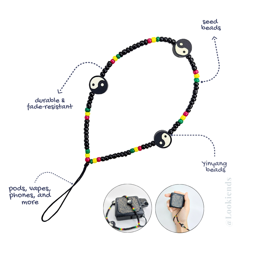 Rasta Balance Wrist Holder – Multifunctional Pod, Vape, Phone Strap & Keychain with Yin Yang Bead //