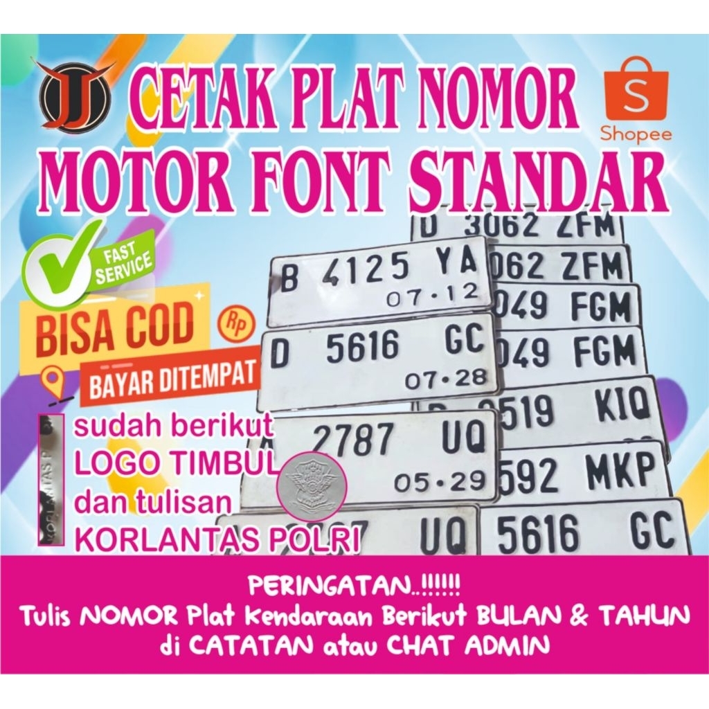 PLAT NOMOR MOTOR FONT STANDAR