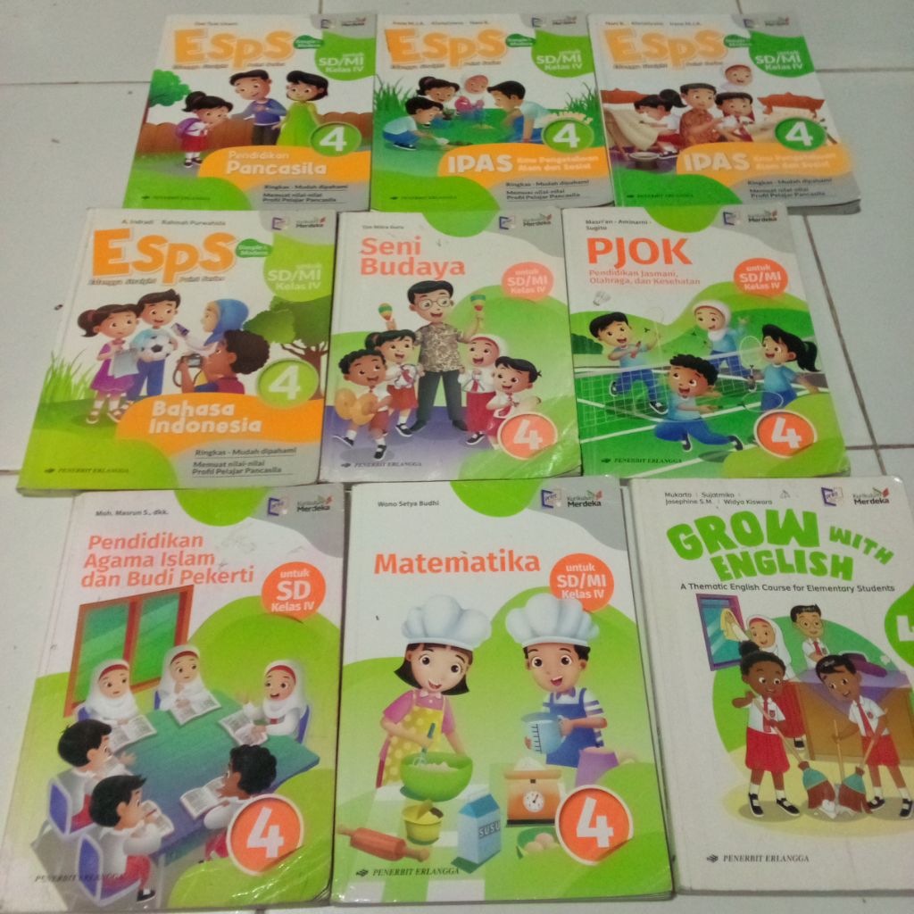 Buku Bekas Grow with English, Matematika, Pendidikan Agama Islam dan Budi Pekerti, Seni Budaya, PJOK