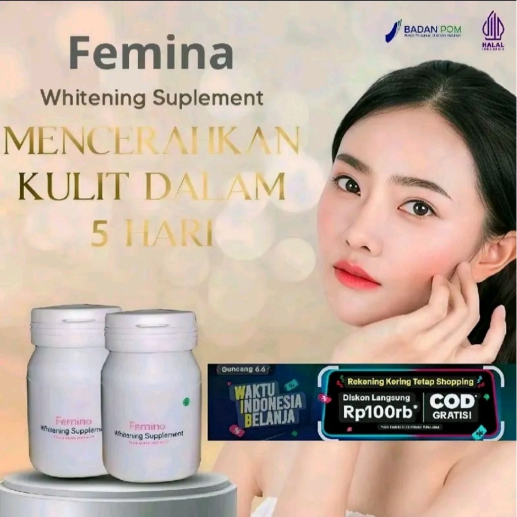 FEMINA WHITENING ORIGINAL | Suplemen Pemutih Badan, Mencerah
4.7 (106) 1106 terjual