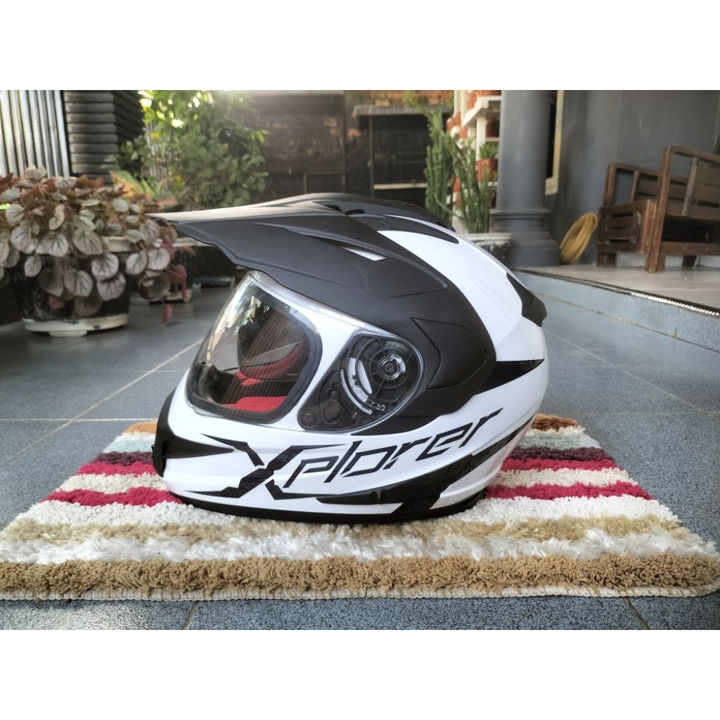 Helm KYT Enduro Honda Xplorer Double Visor Supermoto Sport Touring Full Face Putih Original Spesial 