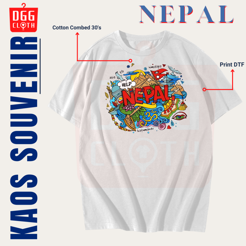 DGG Kaos Oleh-Oleh Nepal White Tshirt Baju Souvenir Nepal Dewasa Anak Type 4