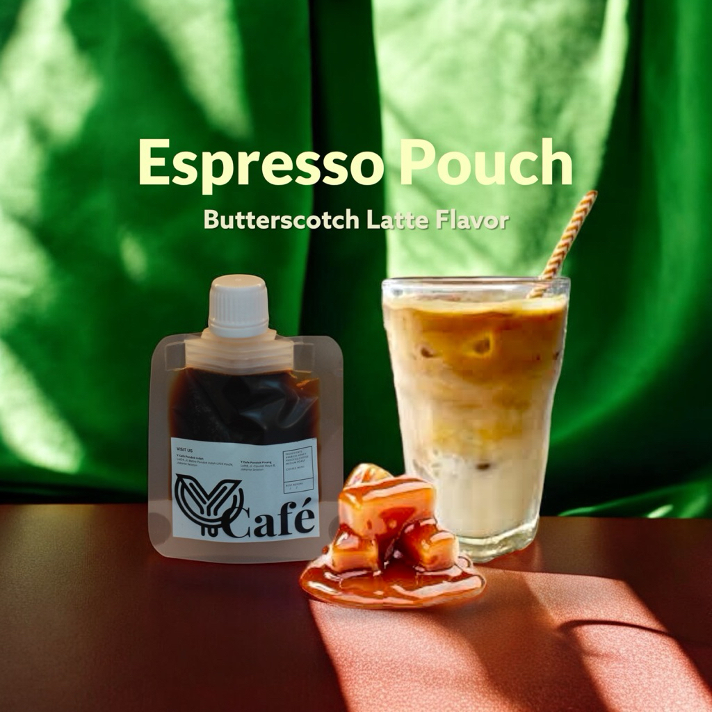 

Special Butterscotch Latte Espresso Pouch | Kopi Instan 50ml | Praktis Tinggal Tuang By Y Cafe