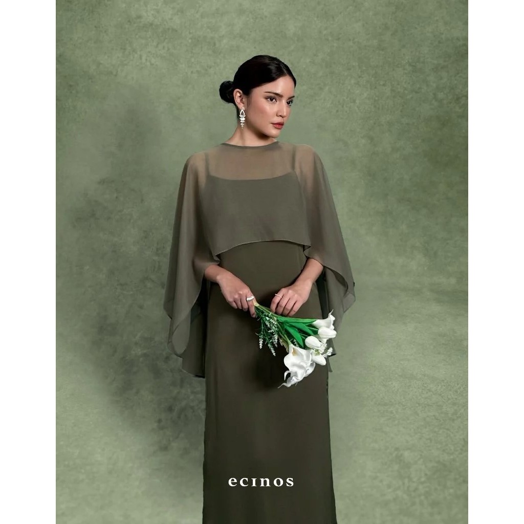 [RENT/SEWA] Ecinos - Satin Tulle Dress in Dark Olive