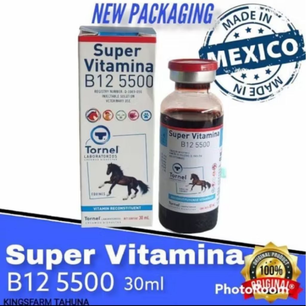 Super Vitamina B12 5500 Logo Kuda Obat Vitamin Tonic Injeksi Doping Ayam, Kuda, Burung Dll
