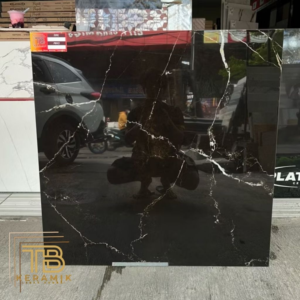 Granit lantai 80x80cm | Busto Black | Glossy