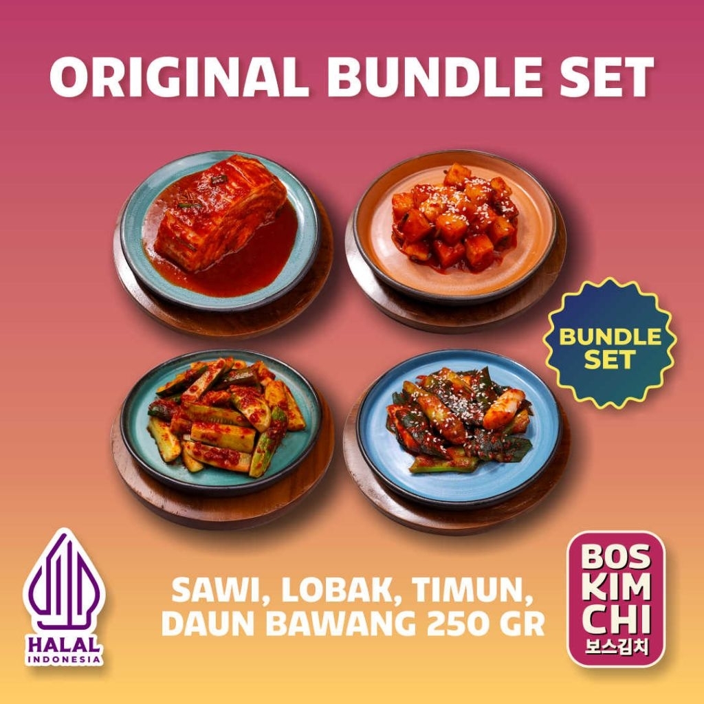 

Original Bundle Set Kimchi | Boskimchi | Kimchi Sawi - Kimchi Lobak, Kimchi Timun, Kimchi Daun Bawang 250 gr