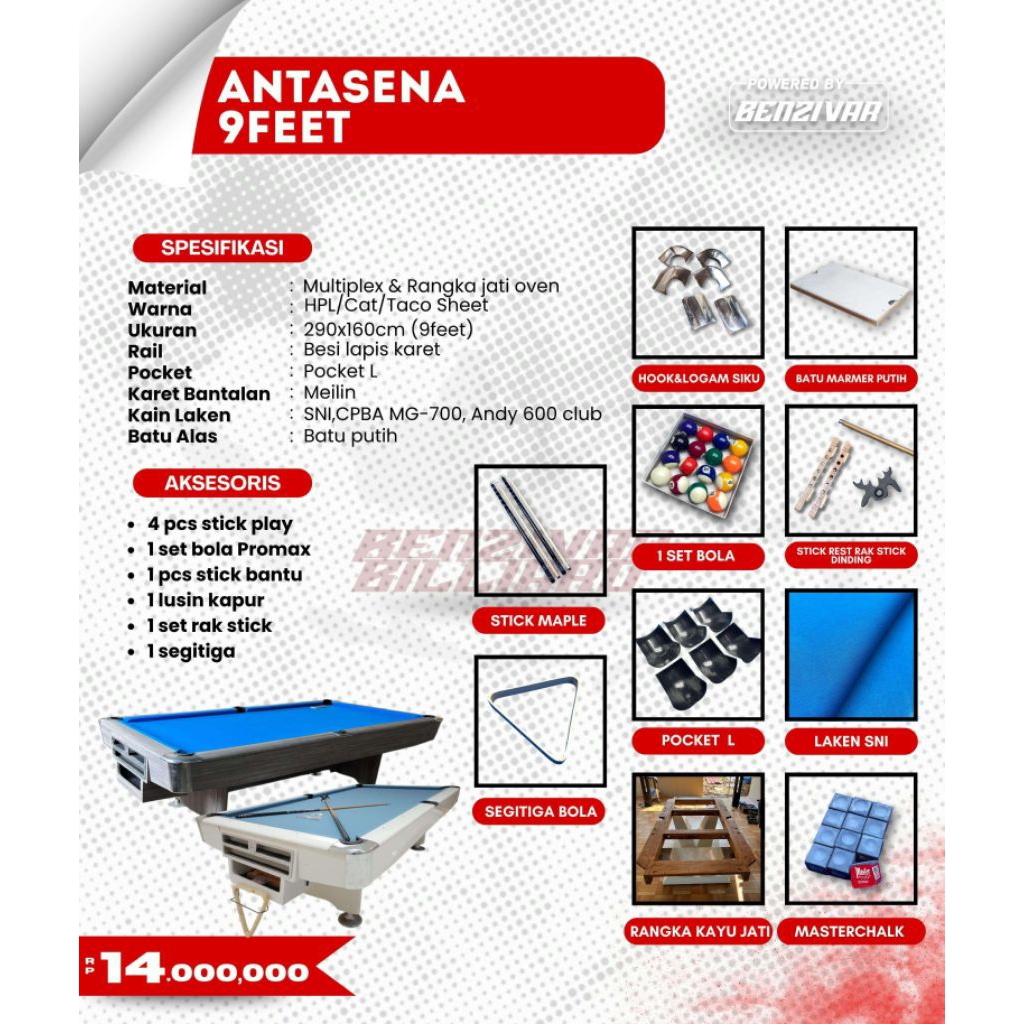 MEJA BILLIARD ANTASENA MEJA 8FT 9FT