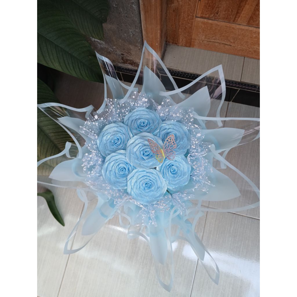 

Buket Bunga Pita Satin Sky Blue 7 Tangkai Glitter (Baca Deskripsi)
