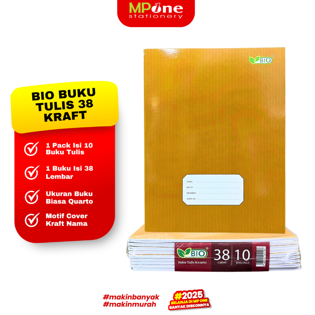 

(1 PACK) Bio Buku Tulis 38 Kraft Coklat Nama / Buku Tulis Sekolah Quarto / Buku Tulis isi 10 @38 Lembar BIO