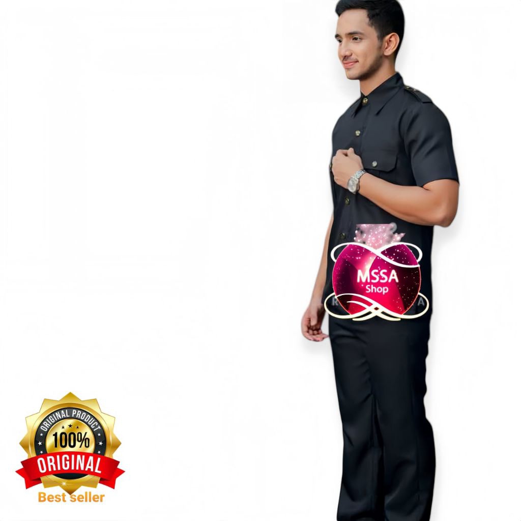 S1 STEL ERAGAM SAFARI HITAM LENGAN PENDEK - SERAGAM SECURITY - SERAGAM SATPAM - SERAGAM HITAM COD