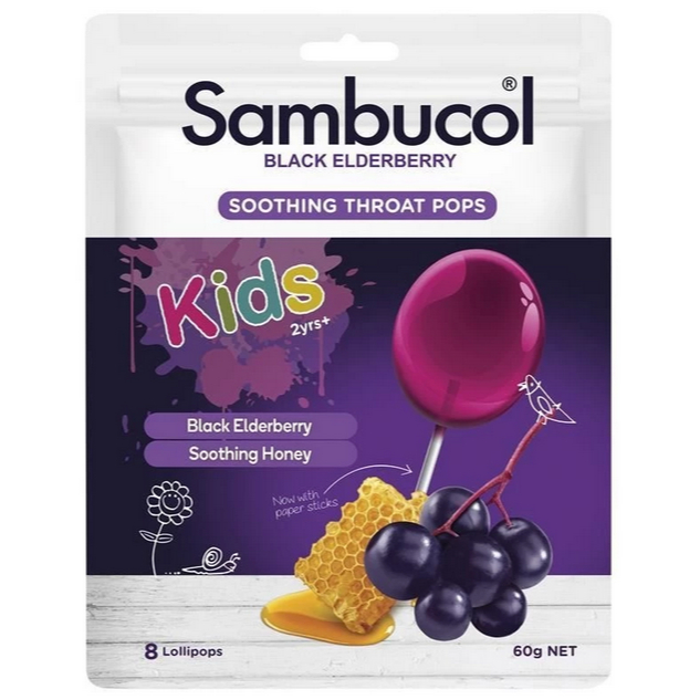 

Sambucol Kids Soothing Throat Lollipop Pops 8 packs Permen Tenggorokan Anak