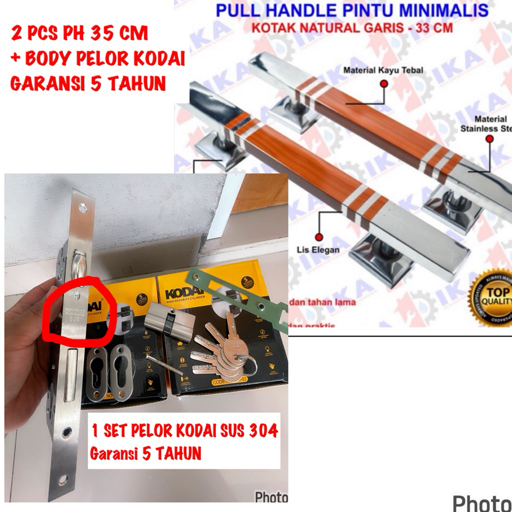 KUNCI PINTU KODAI MURAH Paket Kunci Pintu 2 Pull Handle + Kunci Pelor MURMER KUNCI PINTU KUPU2 PAKET