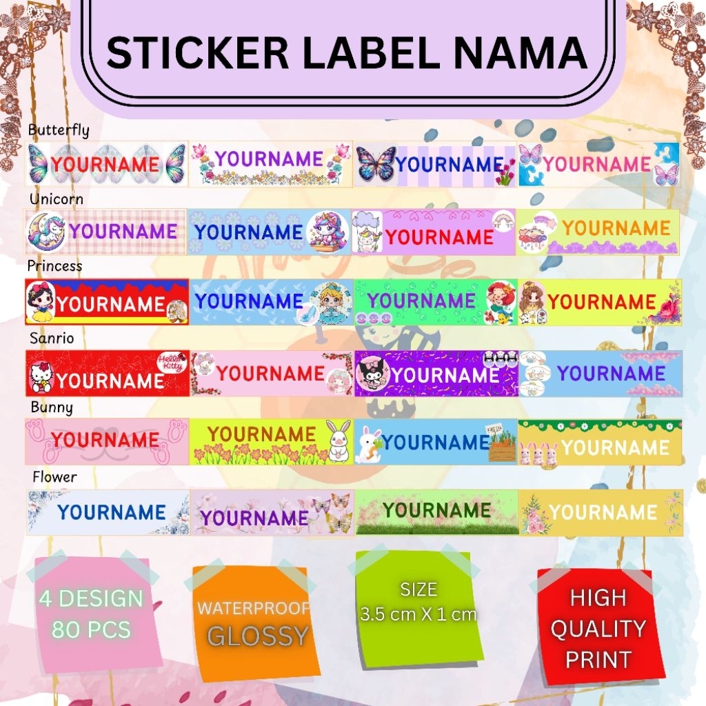 

80pcs Sticker Label Nama GIRL CEWEK ukuran KECIL / Sticker Custom Stiker Custom / Stiker Anti Air Waterproof / Stiker Nama Buku / Stiker Label Nama