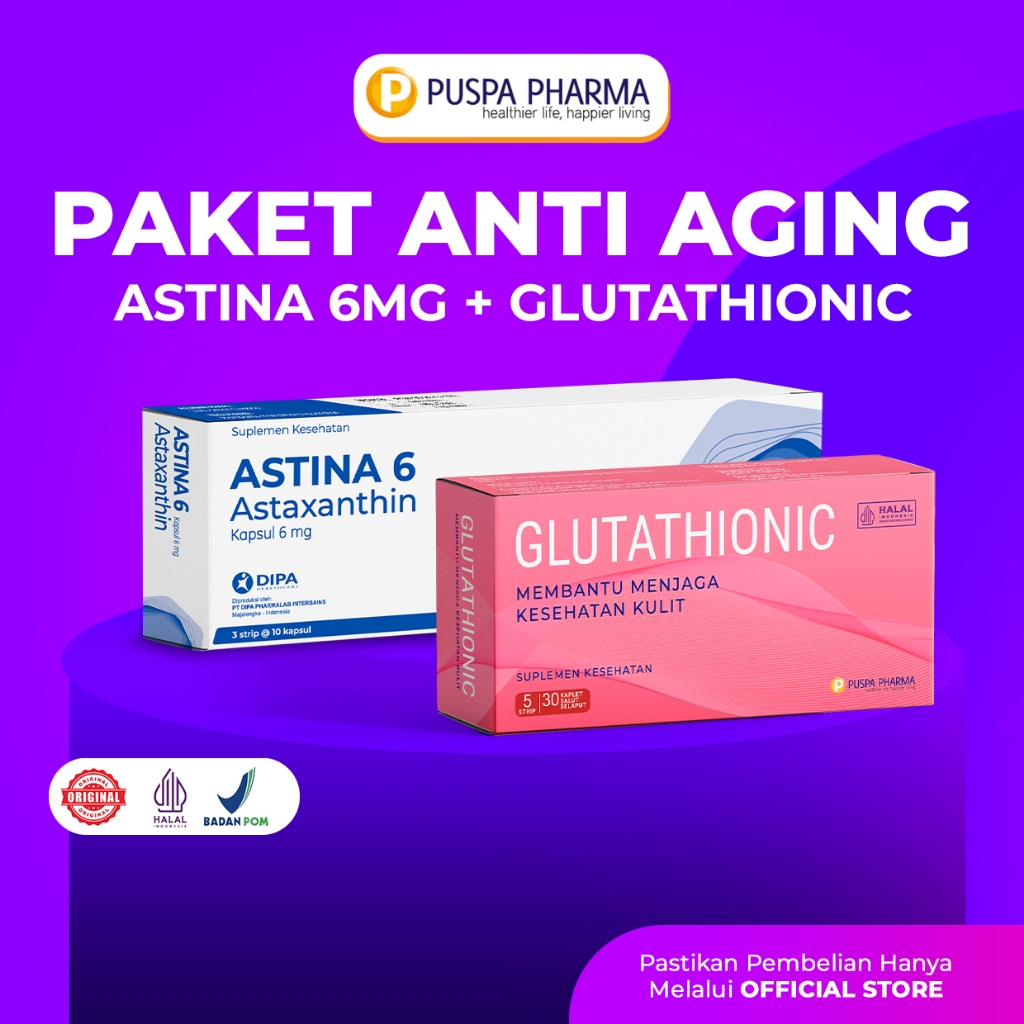 Paket Anti Aging (Box) - Astaxanthin 6mg (1 Box) + Glutathione Booster  (1 Box) - Antioksidan kompli