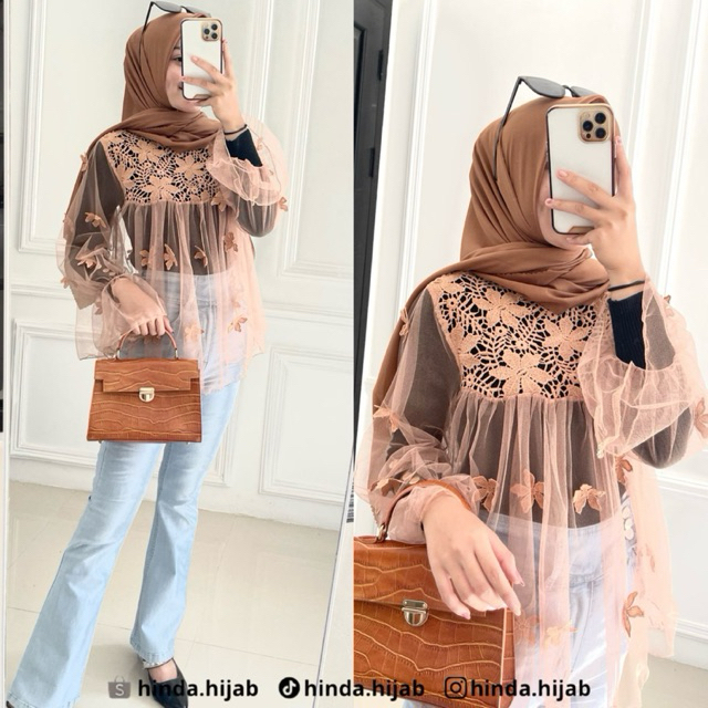 Hinda Hijab (Atasan Butterfly) puring ada inner tanktop atasan puring motif kupu-kupu