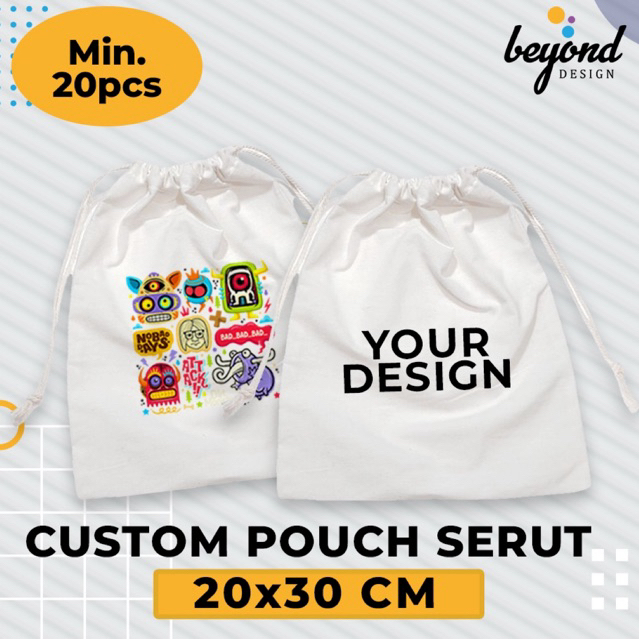 Pouch Serut Blacu Custom Logo/Gambar Souvenir Packaging uk 20x30cm