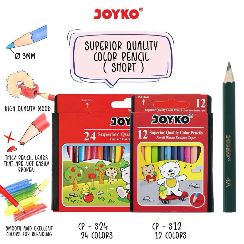

Pensil Warna Joyko Mini / Colour Pencils Short Joyko 12S / 24S