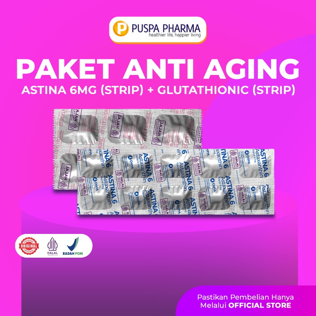 Paket Anti Aging (Satuan Strip) - Astaxanthin 6mg (1 Strip) + Glutathione Booster  (1 Strip) - Antio