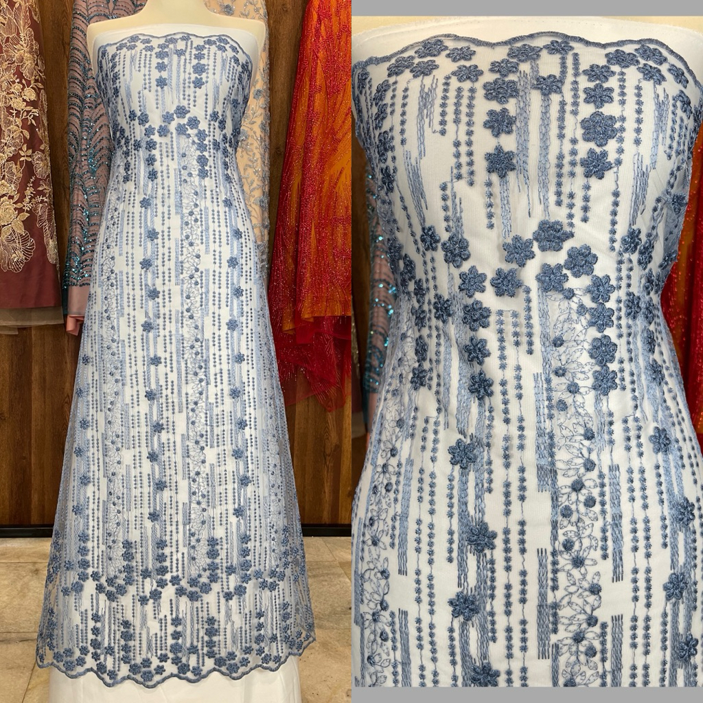 TYH Kain Tille Bordir Milan Bunga Kecil-Kecil Quality Premium /Bahan Brukat Kebaya Pesta