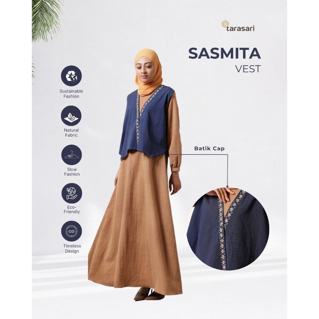 Sasmita Vest - Vest Wanita Tenun Navy Handmade Embroidery