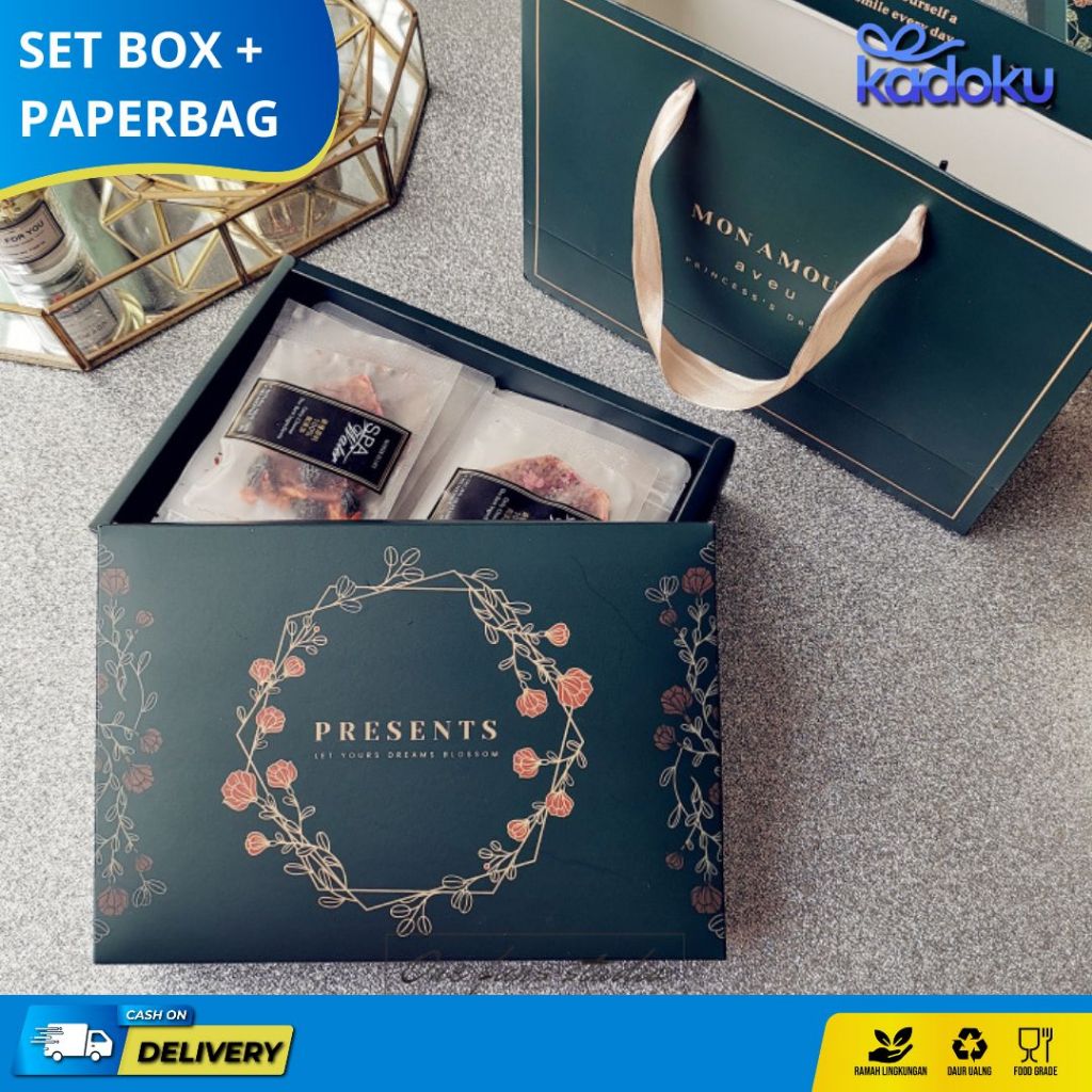 

Paperbag set box / Paper bag Motif Sakura / Paper bag Hitam Simple Elegant / Box Kado Set Paperbag