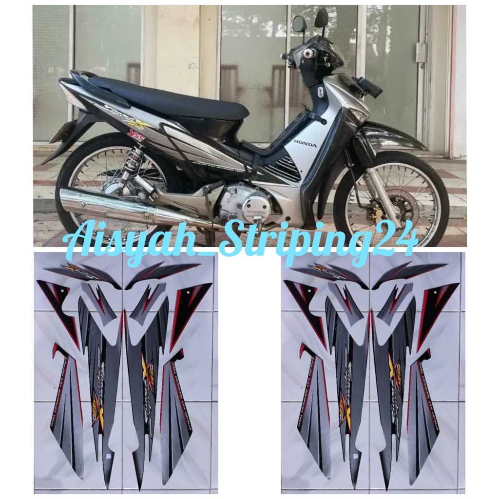 stiker sticker striping lis les polet body motor honda supra x 125 2005 hitam silver