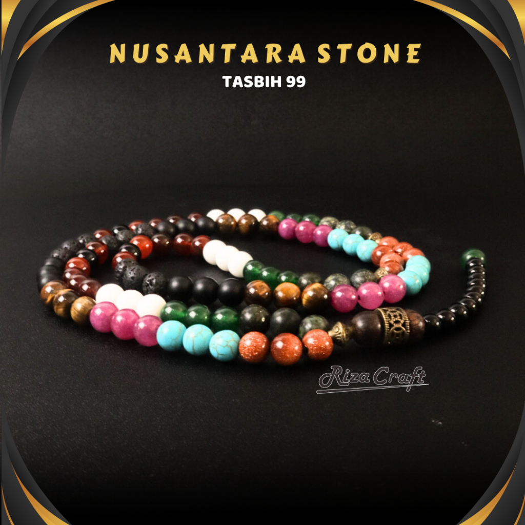 TASBIH NUSANTARA 99 - Tasbih Batu Alam 99 Butir Kecil Cantik Premium Giok Hitam Black Jade Hijau Put