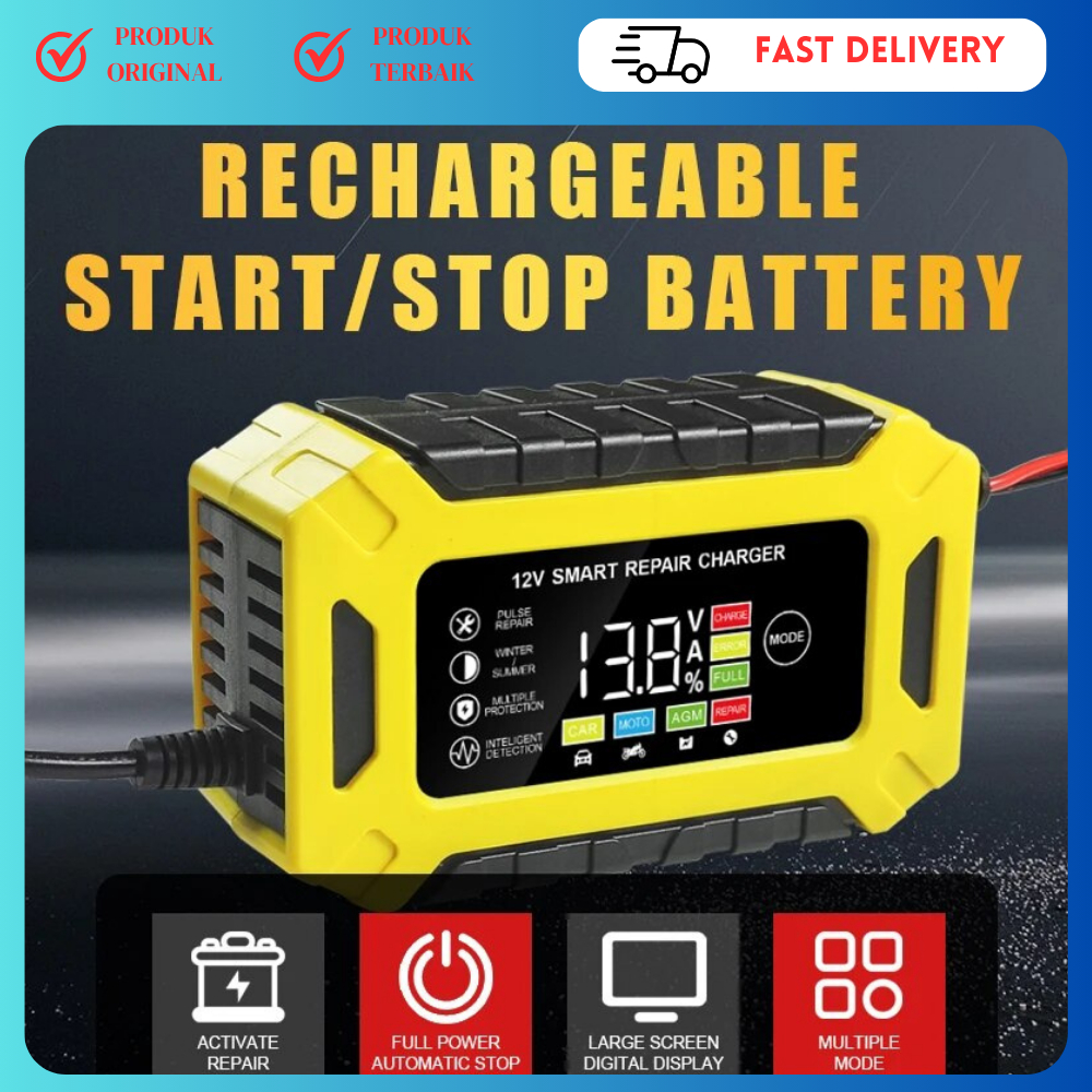 Charger Aki Motor Charger Intelligent Battery Charger Aki Mobil 12V 6A Charger Otomatis Mobil dan Mo