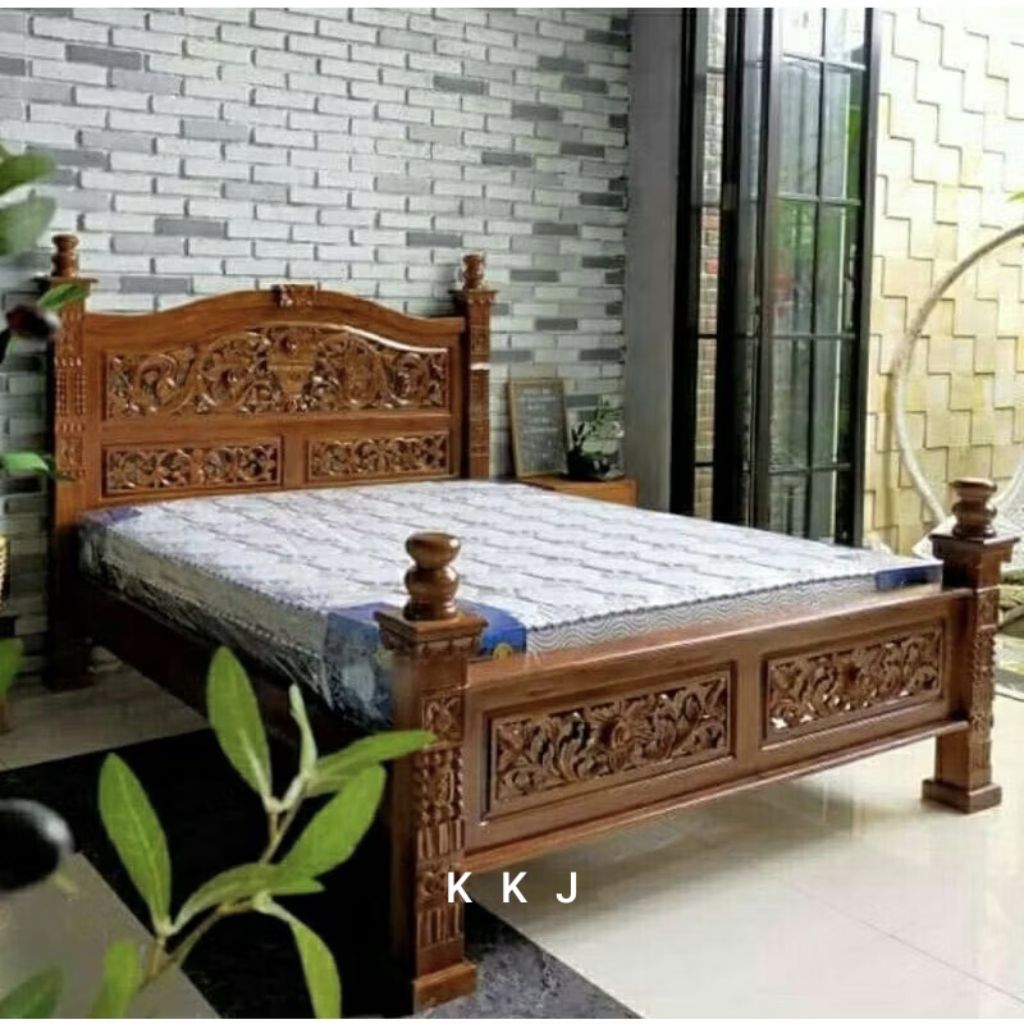 Tempat tidur rahwana//Dipan rahwana ukir kayu jati