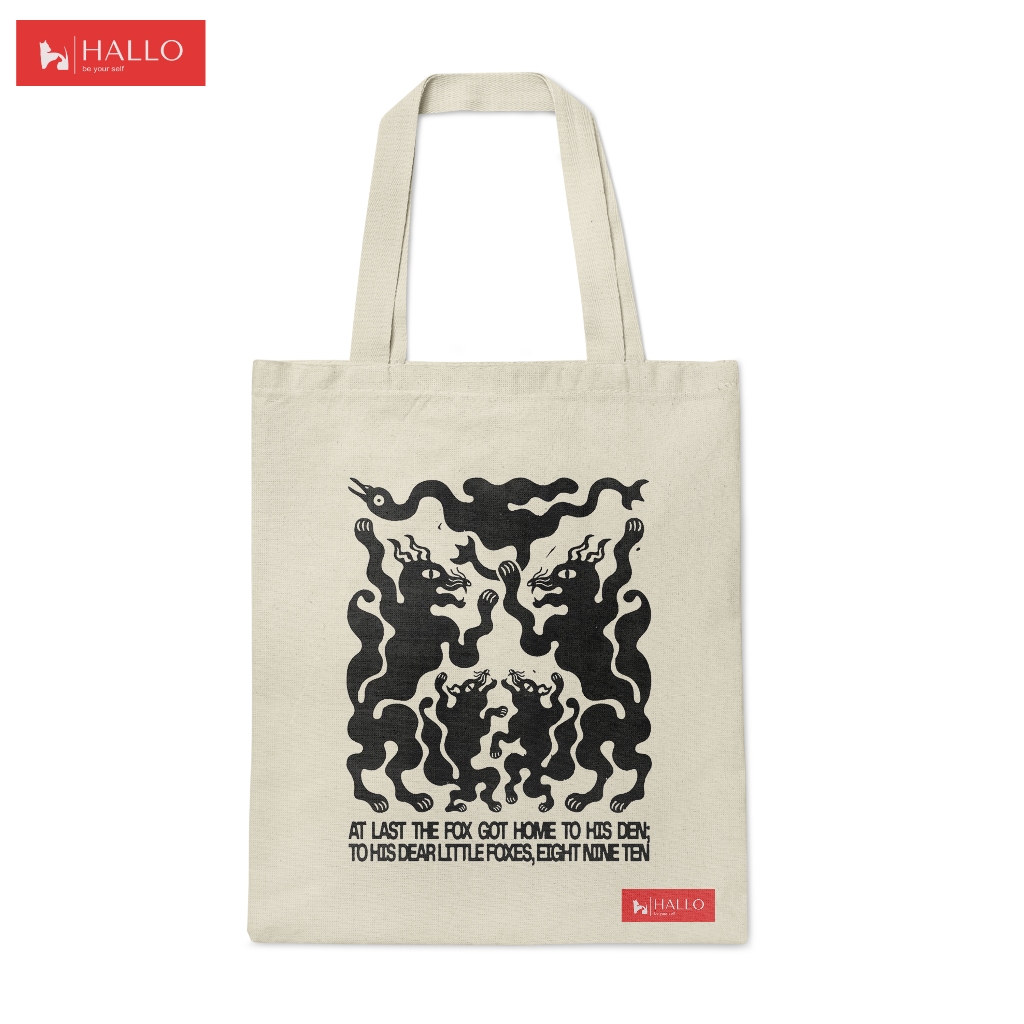 HALLO Totebag Kanvas Tebal Premium Penutup Resleting Tas Kuliah Pria Wanita Unisex Broken White - TH