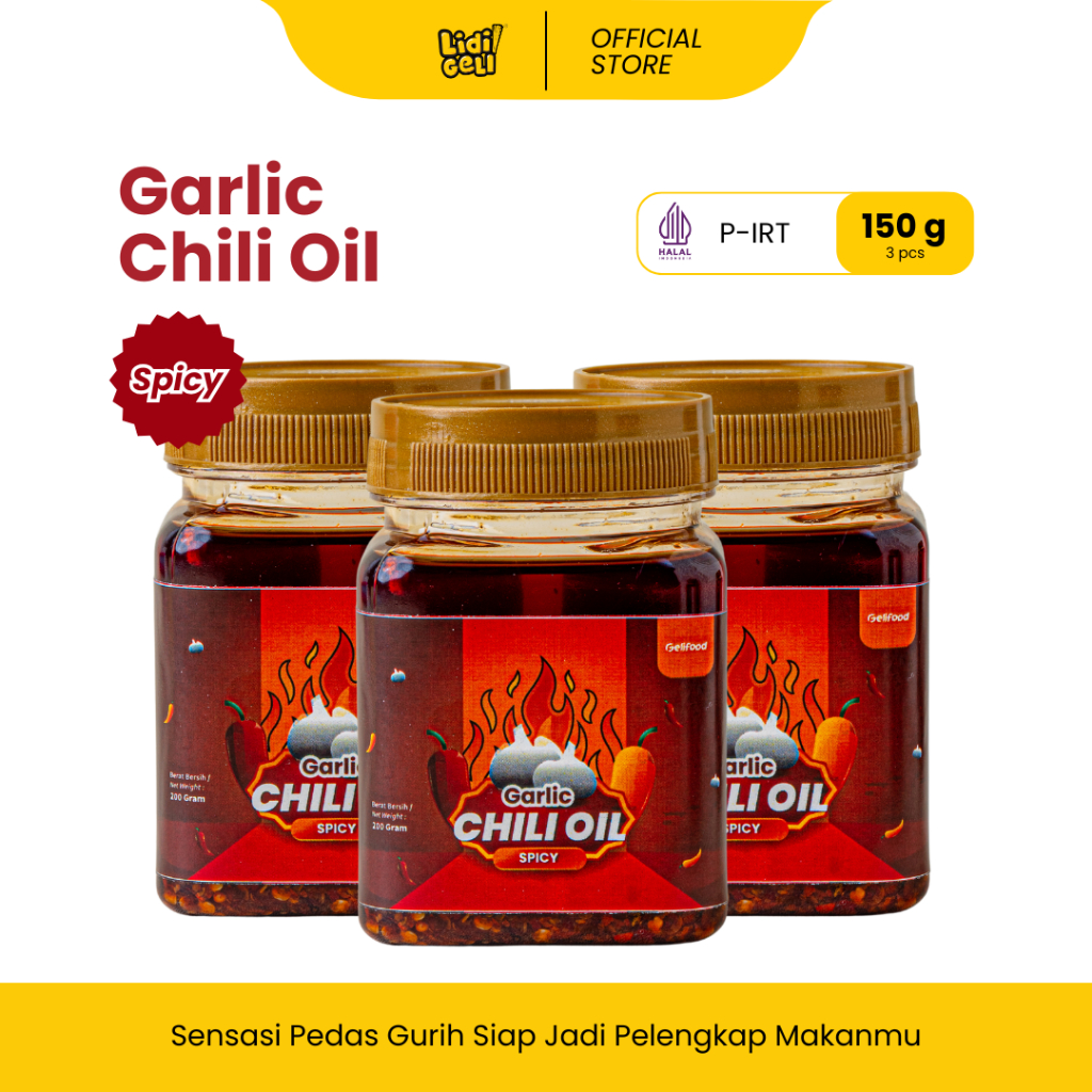 

Geli Food - Paket Kombo 3 Garlic Chilli Oil Sambal Serbaguna Super Pedas dan Gurih 200 gram