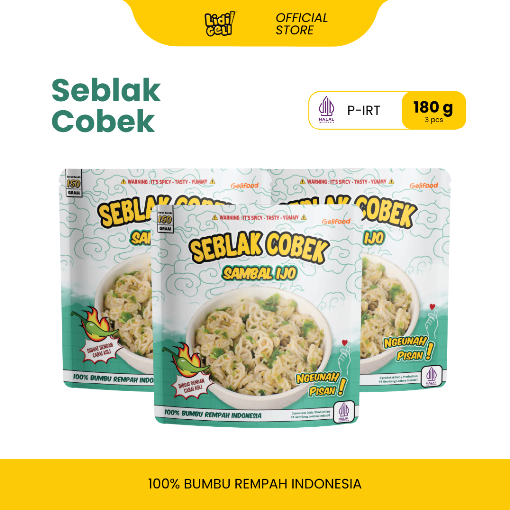 

Geli Food - paket Kombo 3 Pack Series Seblak Cobek Sambal Ijo Kerupuk Mawar Instan