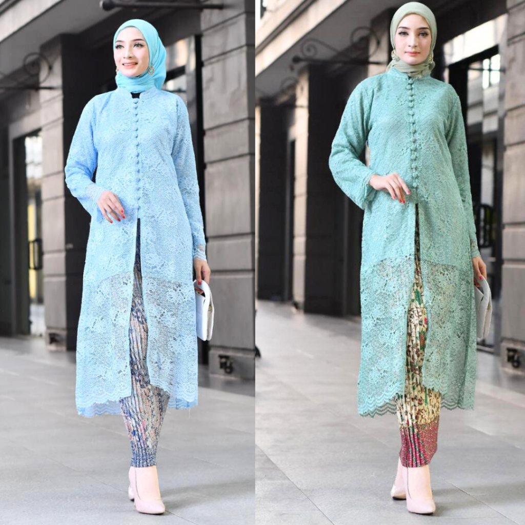 Kebaya Kancing Seribu Baby Blue,Wardah,Maroon /Setelan Kebaya Tunik Brokat Aneka Pilihan Warna